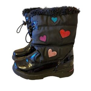 Totes Toddler Girls Ellie Winter Boots Black with Hearts Size 9M